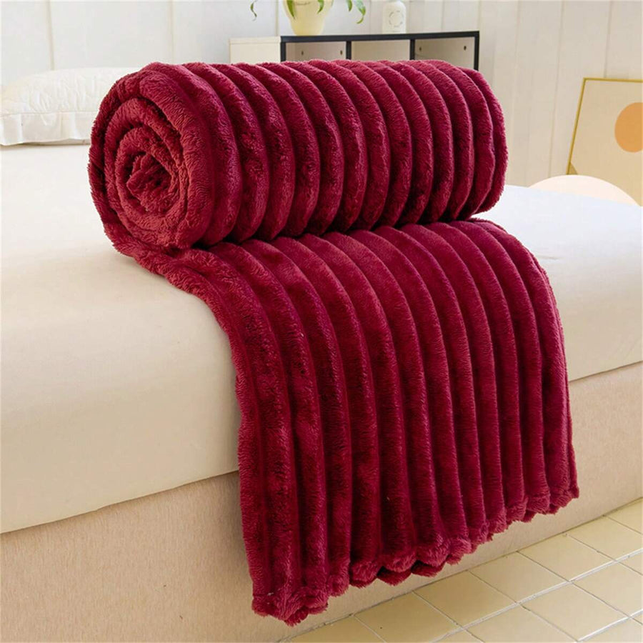 1pc Oversized Striped Blanket, Wide Stripe Cutout Faux Rabbit Fur, Milk Plush, Flannel Throw Blanket, Casual Nap Blanket, Office Nap Throw