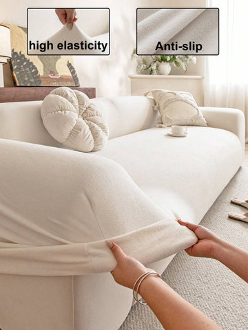 1pc Elastic Sofa Cover, Washable Non-Slip Sofa Protector Suitable For Living Room, Fits Single To Four-Seater Sofa, Solid Color Textured Fabric, Suitable For All Seasons, Essential For Living Room | Minimalist Sofa Cover | Fitted Sofa Cover